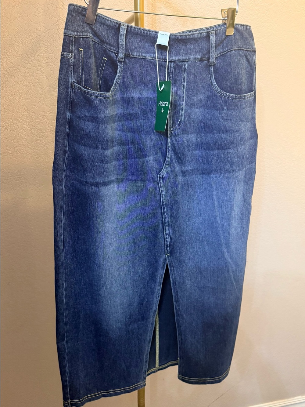 HALARA Large Blue Denim Midi Skirt